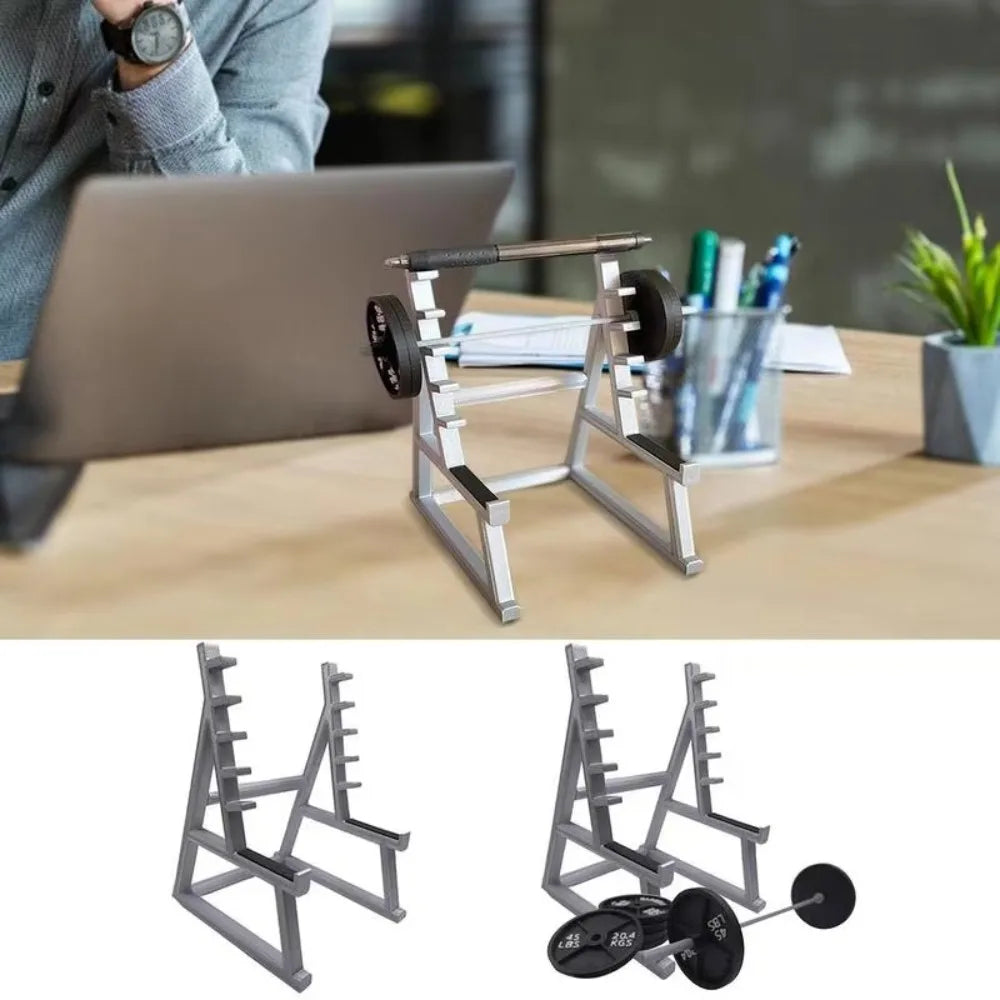 New with Barbells and Weights Barbell Rack Pen Holder Gym Theme Metal Stationery Storage Rack Mini Squat Rack Ornaments Gift