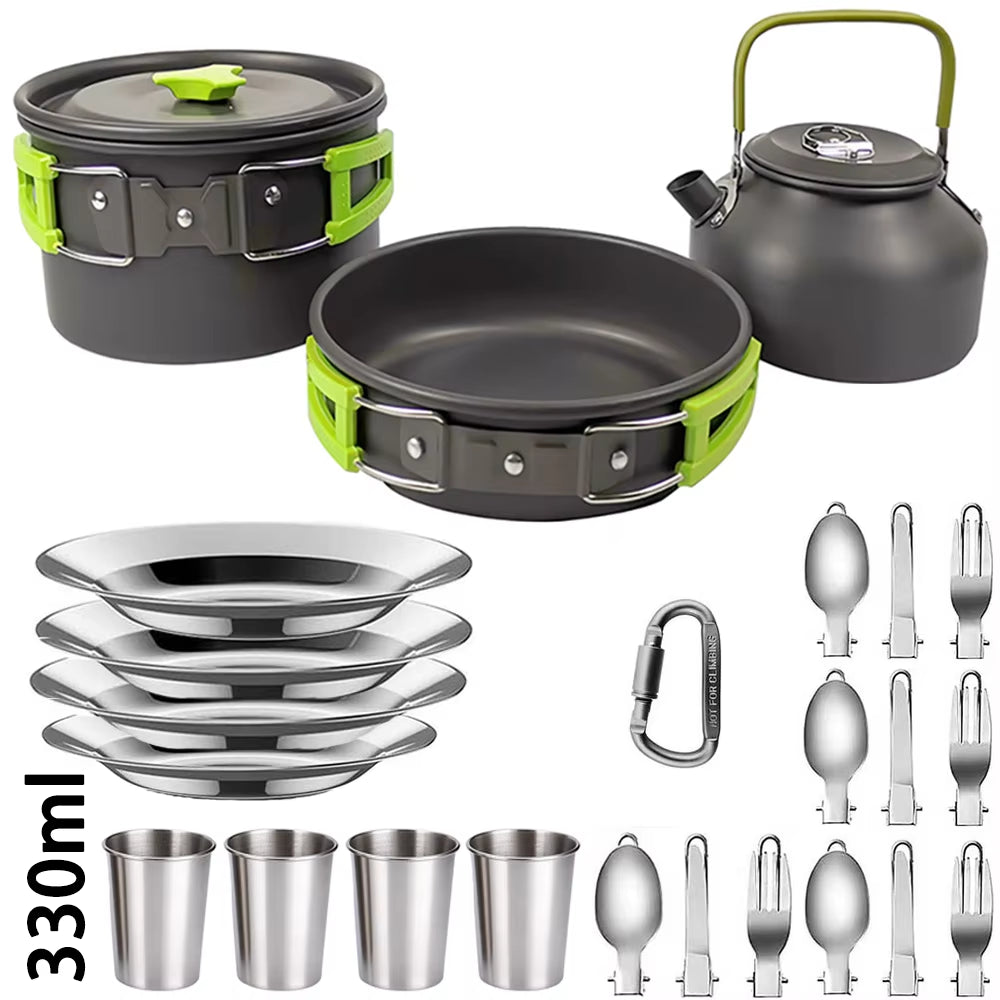 Camping Cooking Set Camping Cookware Travel Tableware Outdoor Picnic Set Teapot for 2-3 Peaple Non-Stick Pots Assorted Sets