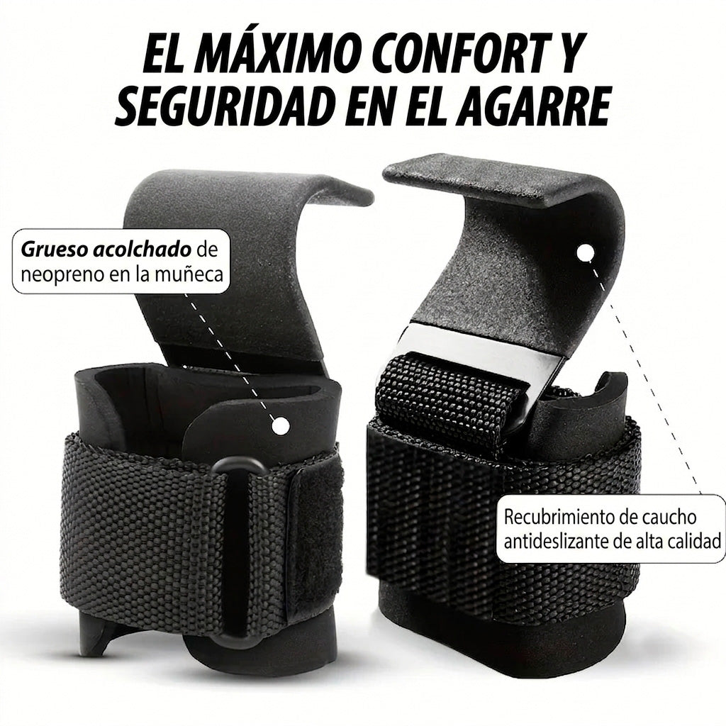 Ganchos de levantamiento con soporte para muñecas | Mayor agarre, fuerza y estabilidad