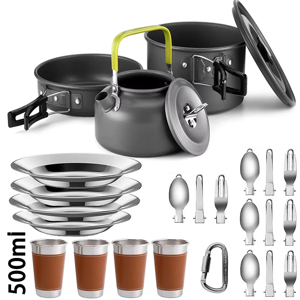 Camping Cooking Set Camping Cookware Travel Tableware Outdoor Picnic Set Teapot for 2-3 Peaple Non-Stick Pots Assorted Sets