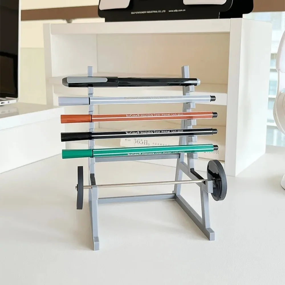 New with Barbells and Weights Barbell Rack Pen Holder Gym Theme Metal Stationery Storage Rack Mini Squat Rack Ornaments Gift