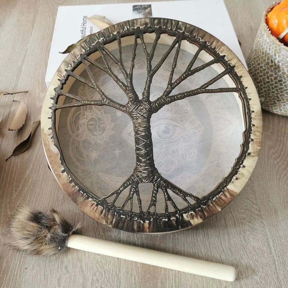 Alchemical Moon Drum Desktop Ornament Fashion Shaman Drum Tree of Life Sound Healing Tool for Family Friends Best Gift