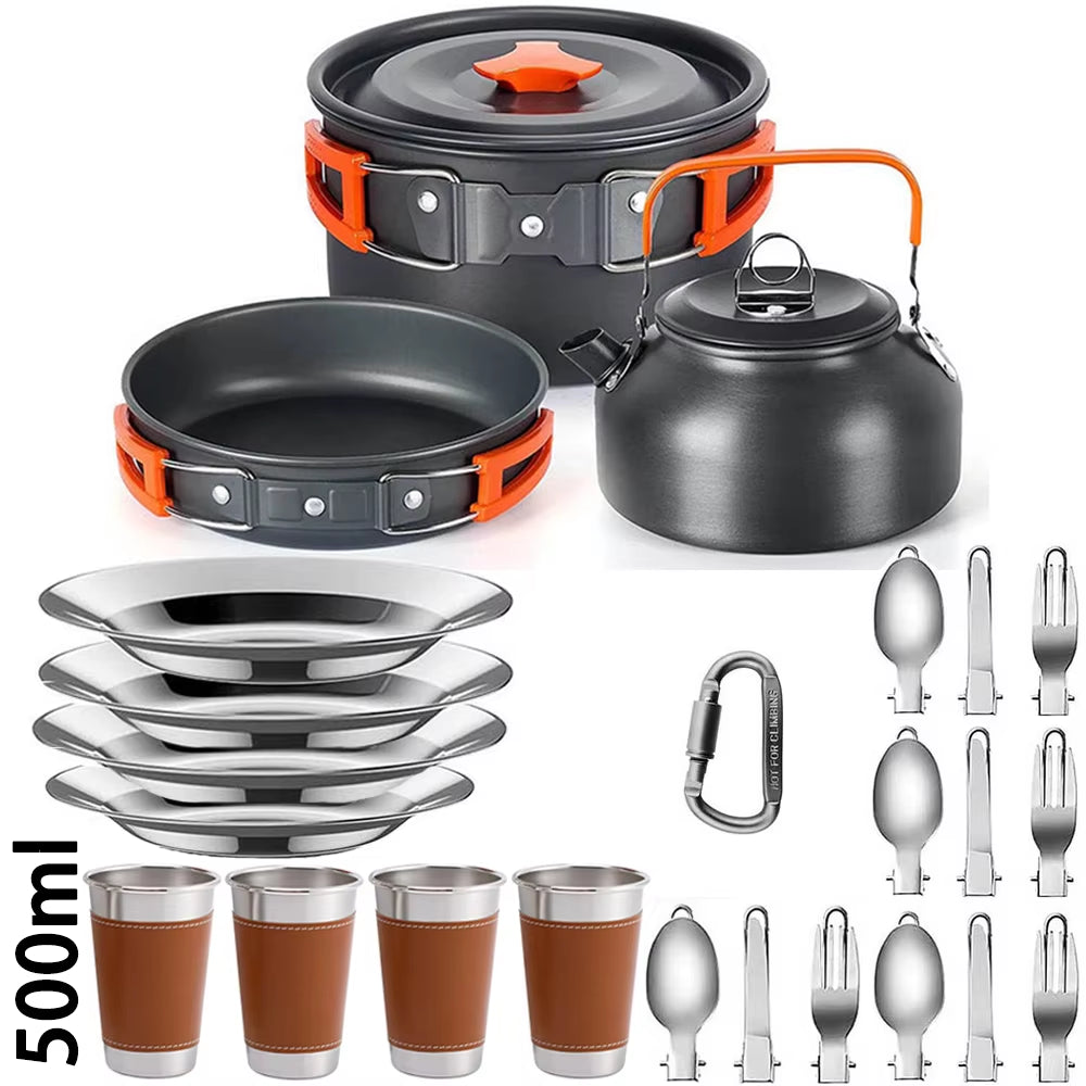Camping Cooking Set Camping Cookware Travel Tableware Outdoor Picnic Set Teapot for 2-3 Peaple Non-Stick Pots Assorted Sets