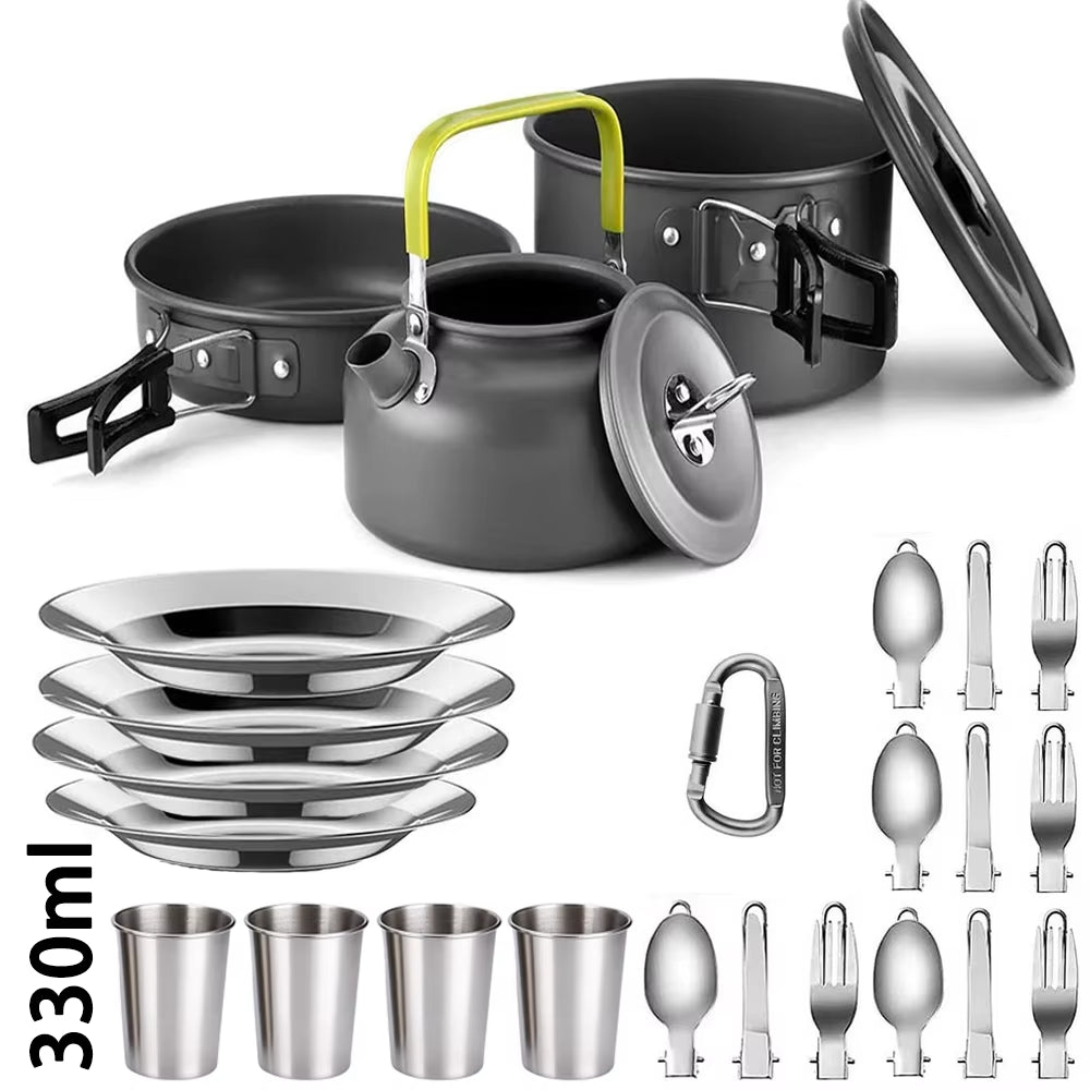 Camping Cooking Set Camping Cookware Travel Tableware Outdoor Picnic Set Teapot for 2-3 Peaple Non-Stick Pots Assorted Sets