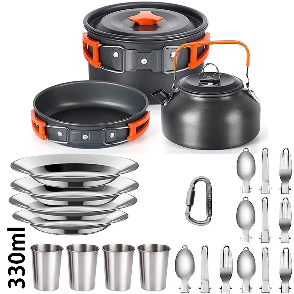 Camping Cooking Set Camping Cookware Travel Tableware Outdoor Picnic Set Teapot for 2-3 Peaple Non-Stick Pots Assorted Sets