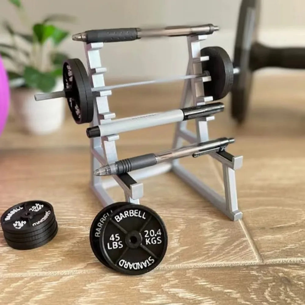 New with Barbells and Weights Barbell Rack Pen Holder Gym Theme Metal Stationery Storage Rack Mini Squat Rack Ornaments Gift