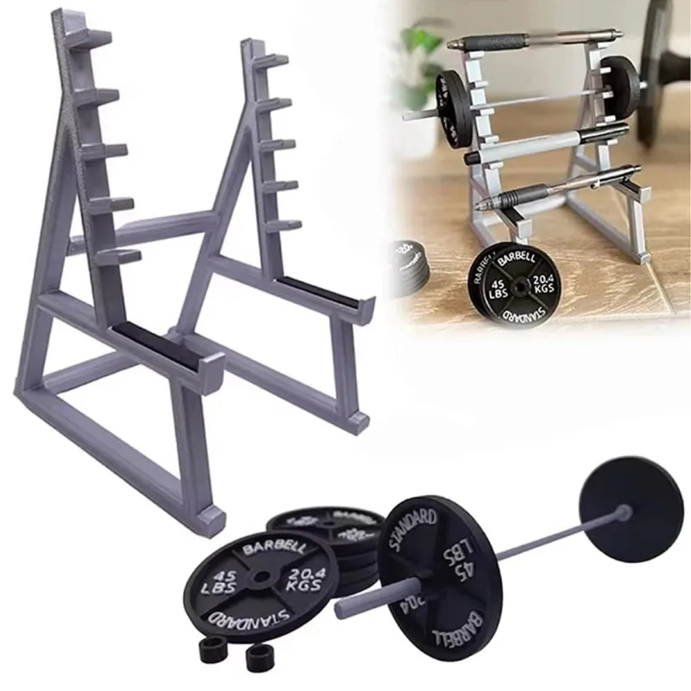New with Barbells and Weights Barbell Rack Pen Holder Gym Theme Metal Stationery Storage Rack Mini Squat Rack Ornaments Gift