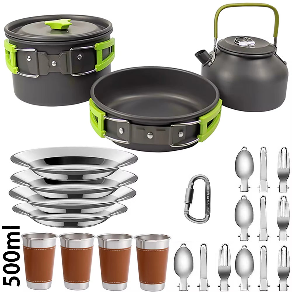 Camping Cooking Set Camping Cookware Travel Tableware Outdoor Picnic Set Teapot for 2-3 Peaple Non-Stick Pots Assorted Sets