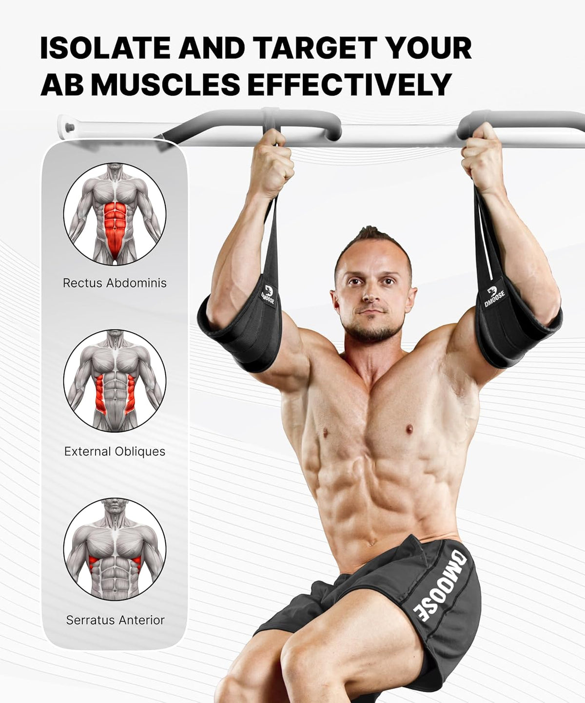 Hanging Ab Straps for Pull up Bar & Core Strength Training - Soft Padded Exercise Straps for Ab Swing & Leg Raises, Hang Bar Strap with 2 Steel Carabiners - Abs Equipment for Home & Gym