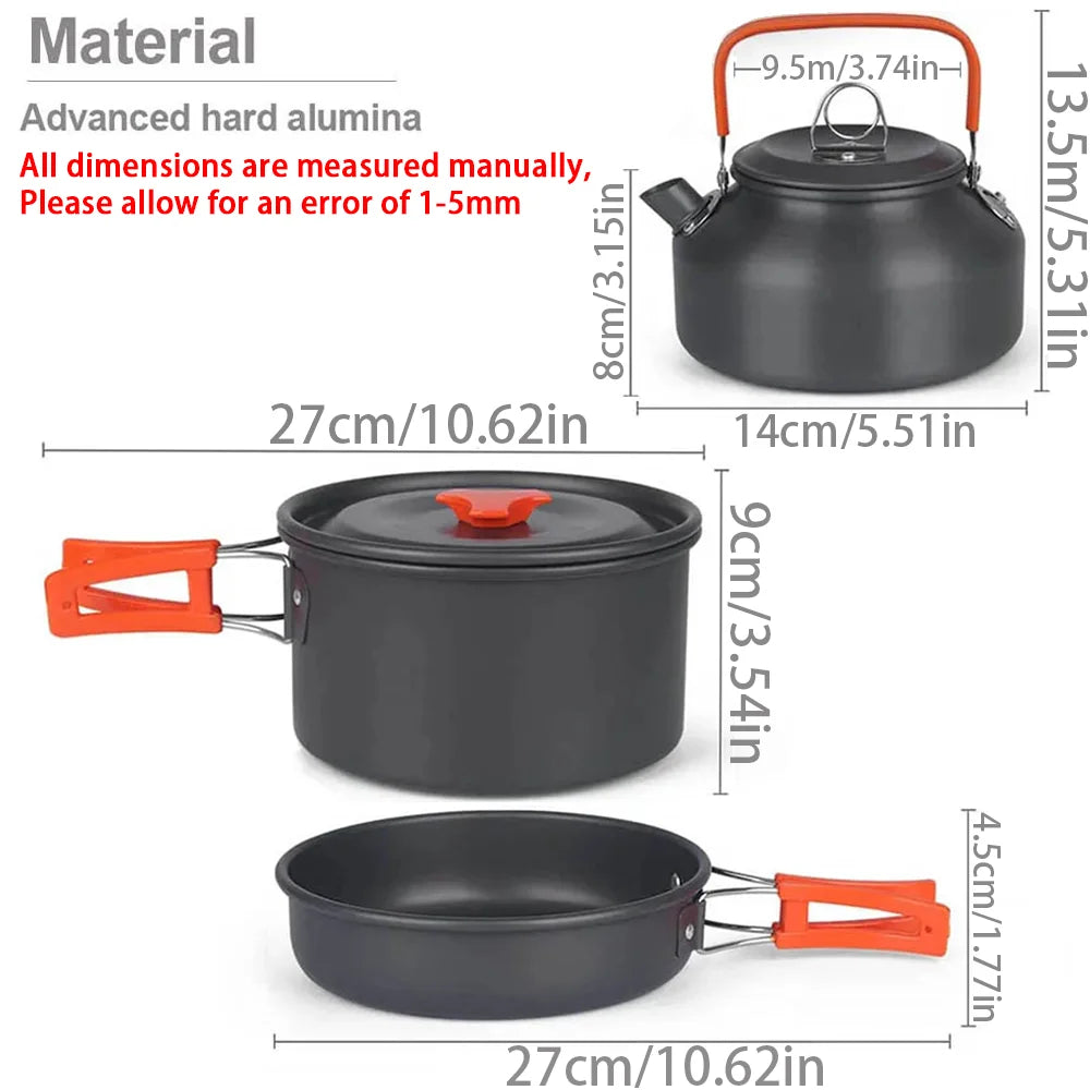 Camping Cooking Set Camping Cookware Travel Tableware Outdoor Picnic Set Teapot for 2-3 Peaple Non-Stick Pots Assorted Sets