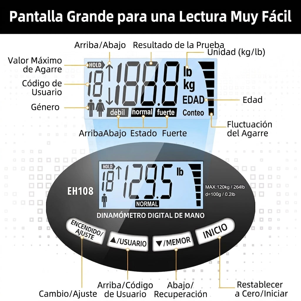 Dinamómetro digital de mano | Mide tu fuerza de agarre con precisión