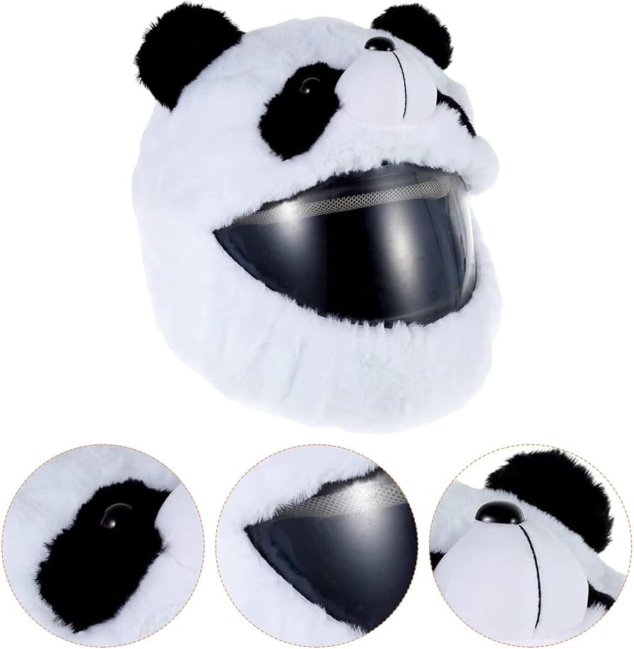 Funda de felpa para casco de motocicleta con diseño de panda | Protección y estilo único