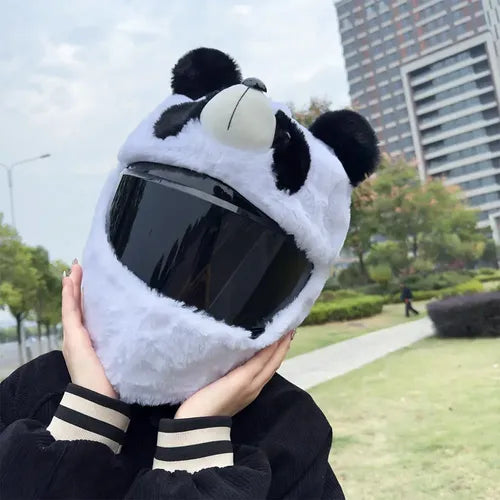 Funda de felpa para casco de motocicleta con diseño de panda | Protección y estilo único